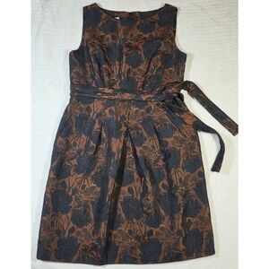 Talbots Copper and Black Floral Jacquard Sleeveless Dress